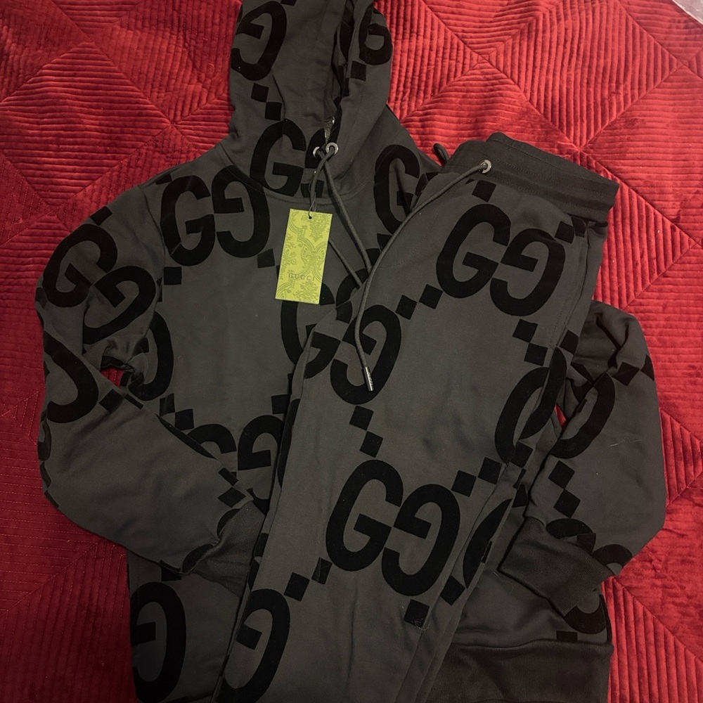 Gucci Black Logo Tracksuit Hoodie and Joggers NEW small unisex size